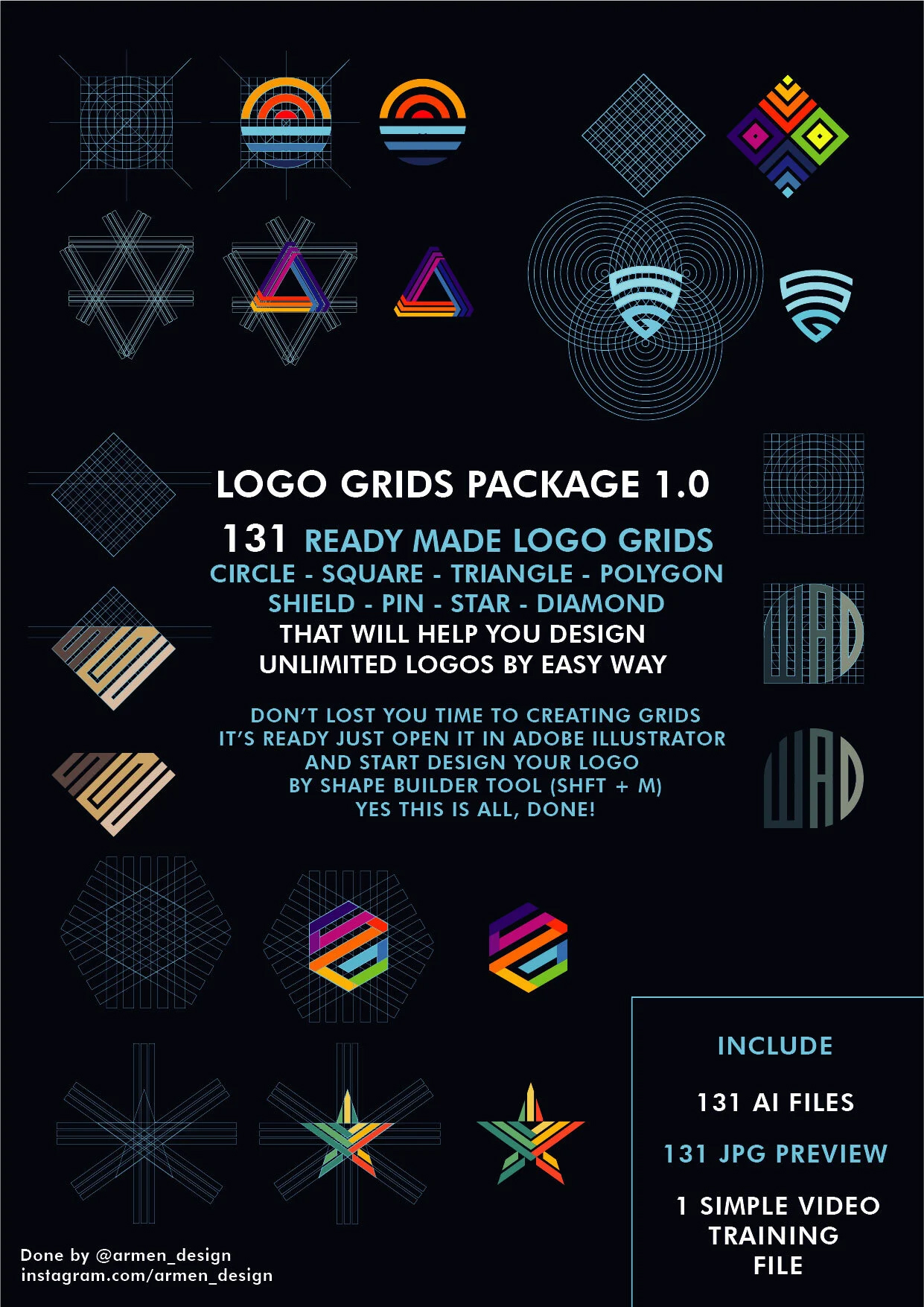 几何图形LOGO设计网格快速生成模板 Logo grids