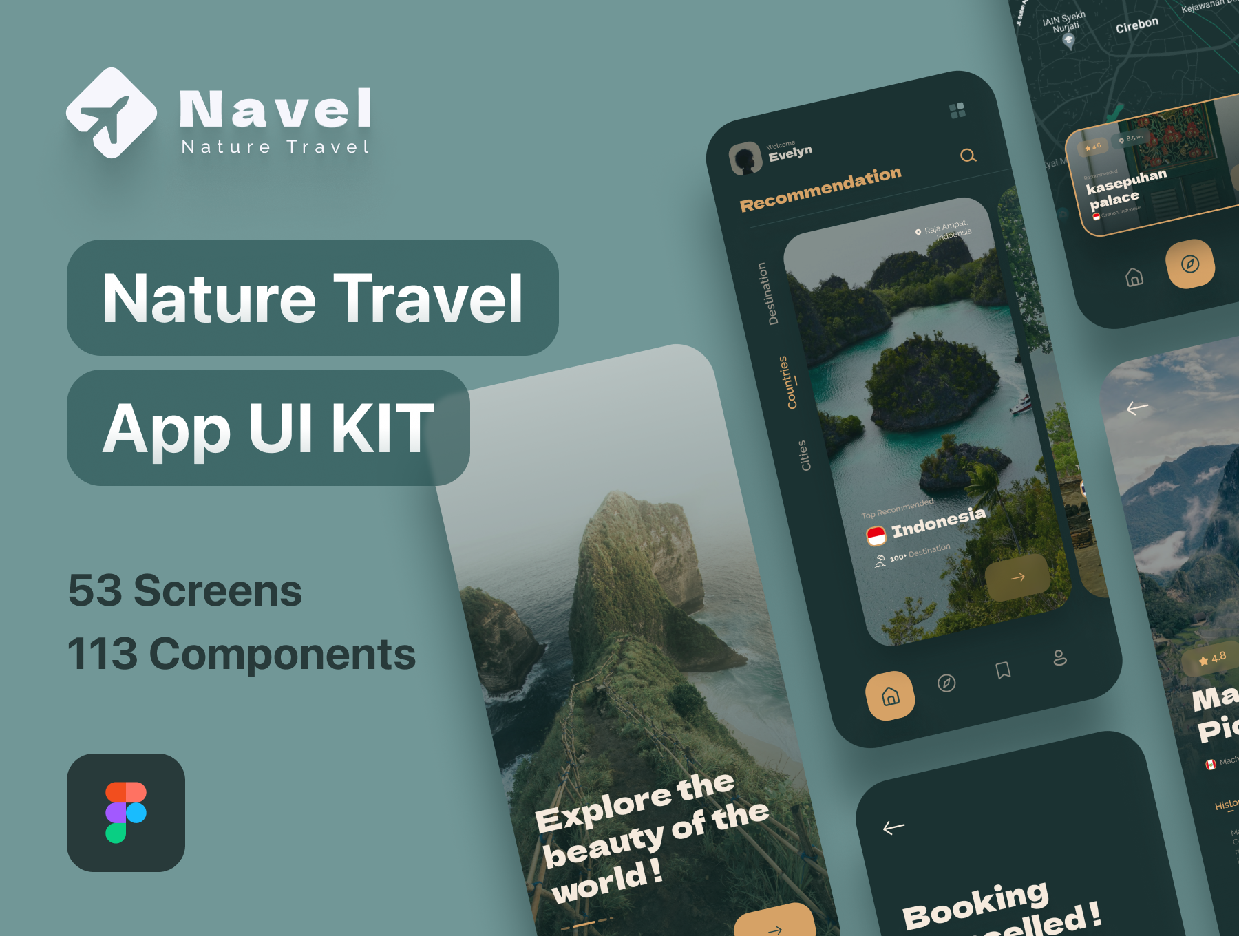 深色模式高级绿旅游分享社区APP界面UI素材 Navel -