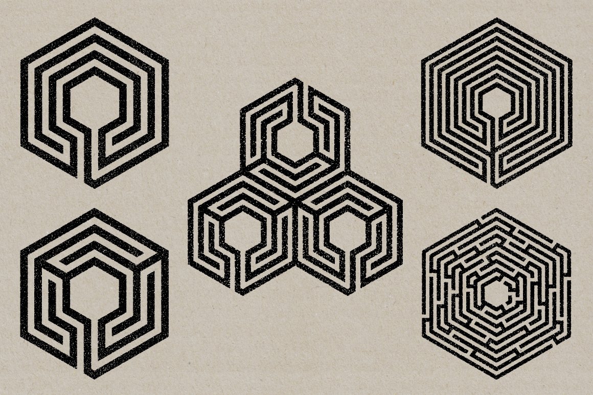 复古抽象几何学迷宫形状图形合集包 Labyrinth Sta