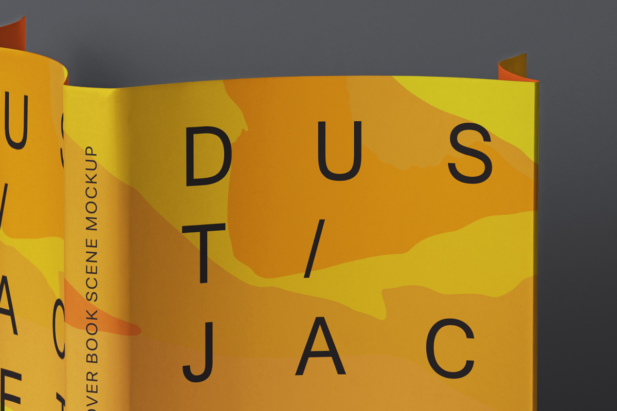 高质量带有防尘套书皮的书籍封面设计展示样机模板 Dust J