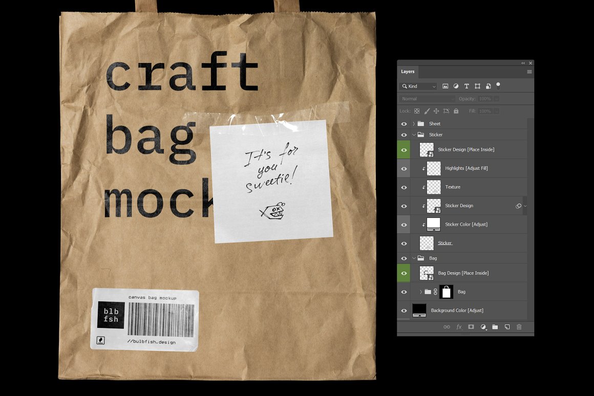 环保牛皮纸环保袋手提袋包装设计贴图样机模板 Craft Ba