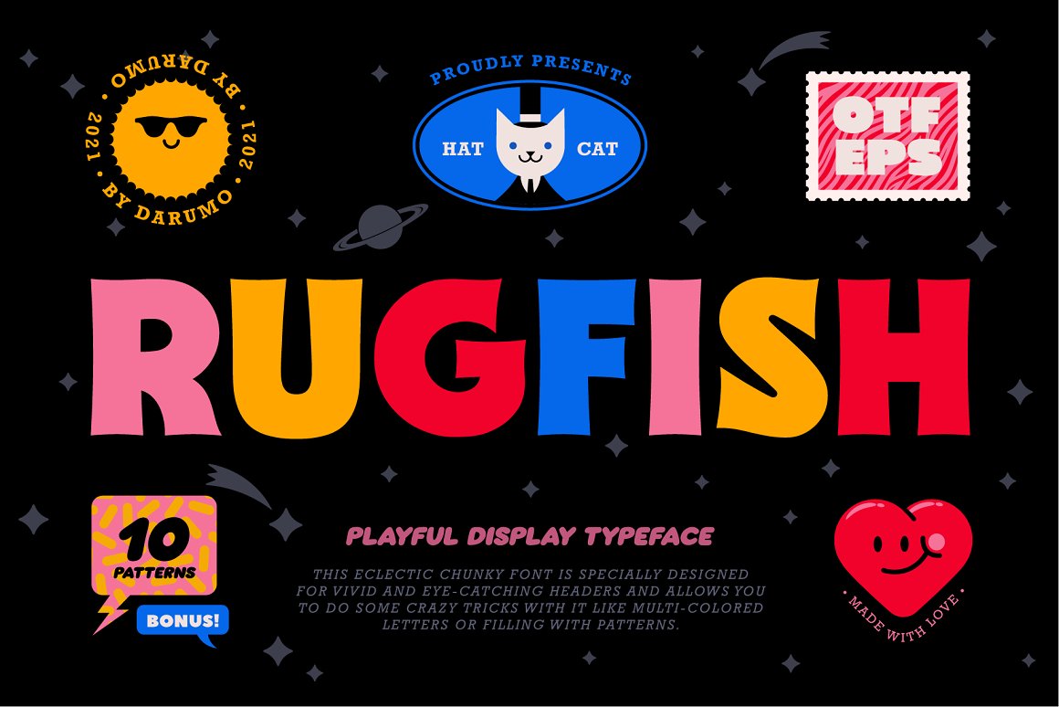 70年代复古有趣俏皮的装饰英文字体 Rugfish - Pl