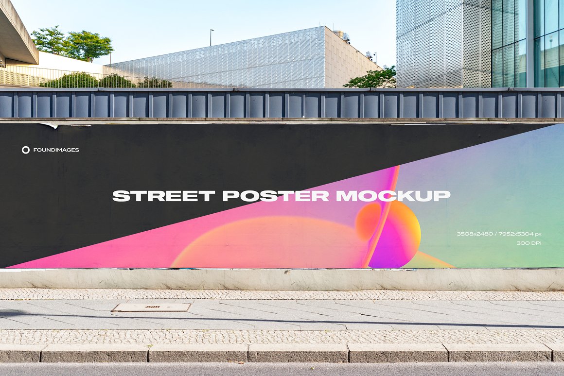 都市街道路边巨幅横幅海报设计展示样机模板 Street mo