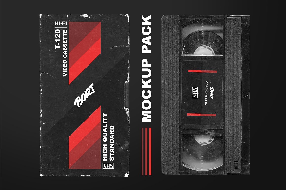 复古老物件磨损VHS录像带磁带盒包装设计展示样机模板 OLD