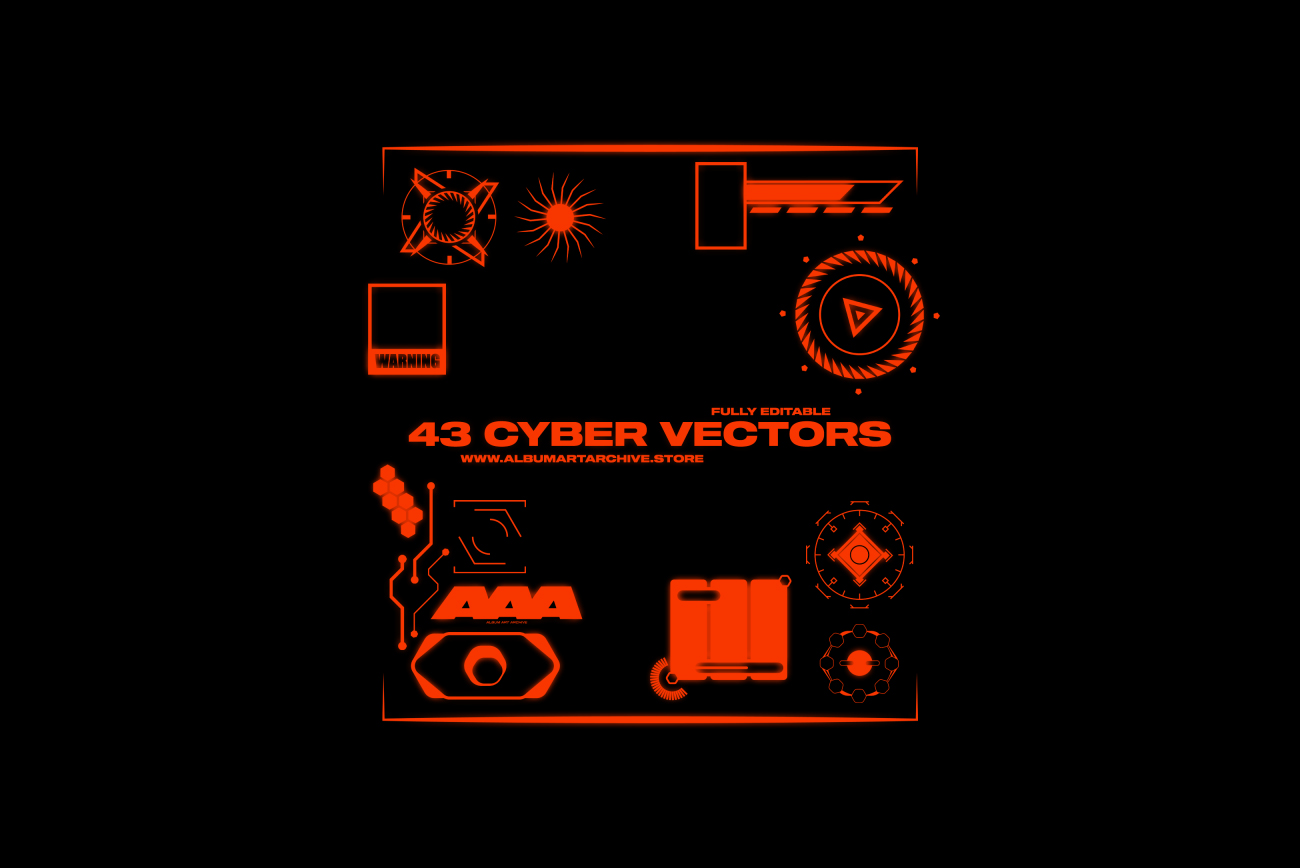 复古未来派赛博朋克艺术HUD信息图表元素合辑 Cyber V