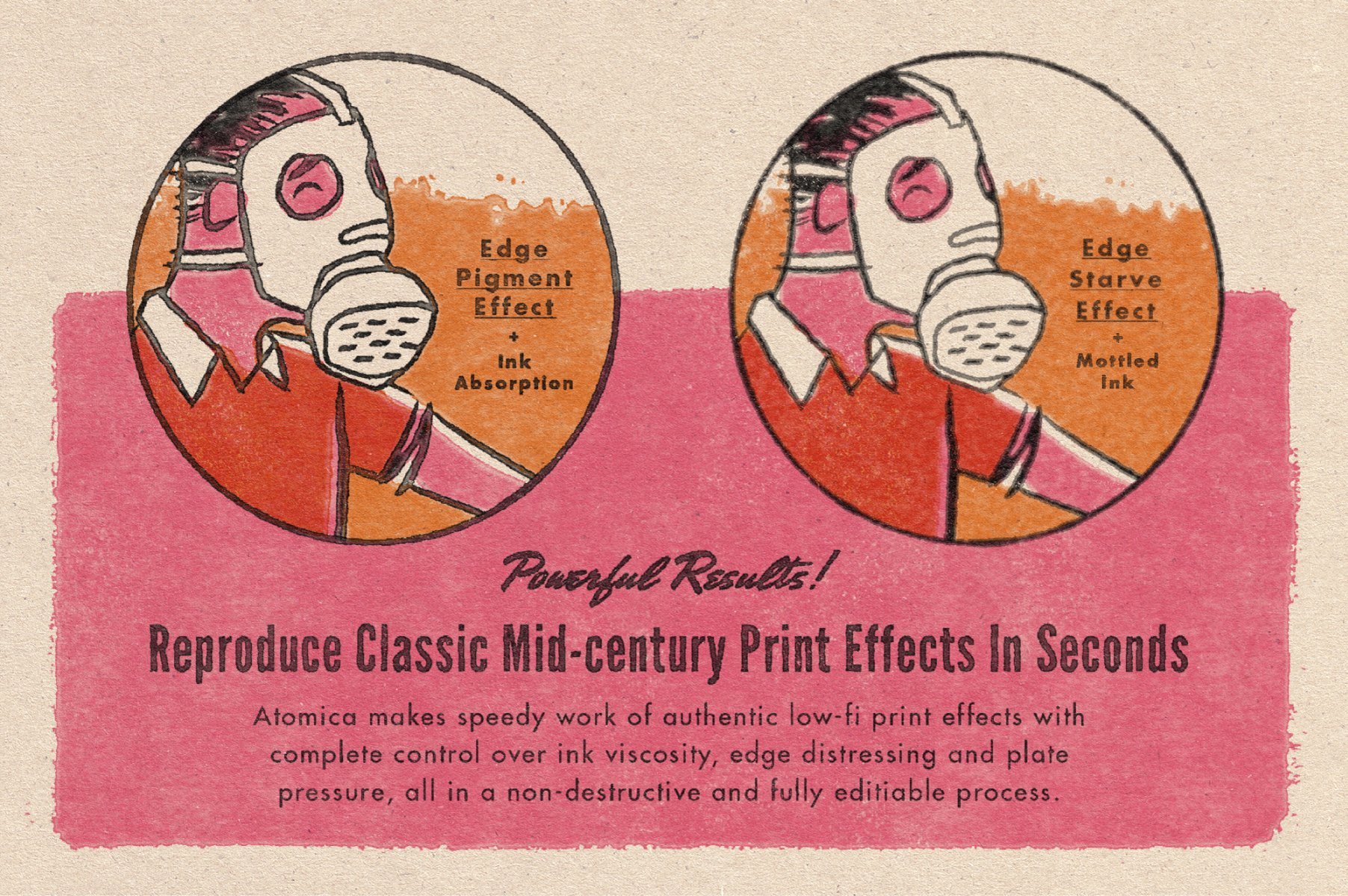 复古漫画做旧艺术中世纪磨损油墨印刷效果PS动作 Atomic