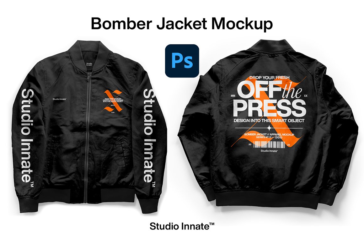 飞行员夹克外套丝网印刷服装设计贴图样机模板 Bomber J