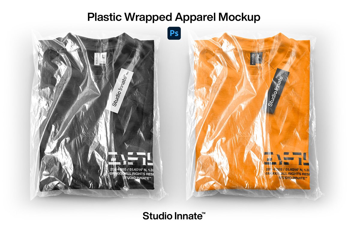 街头潮牌服饰透明快递塑料包装袋设计贴图样机模板 Plasti