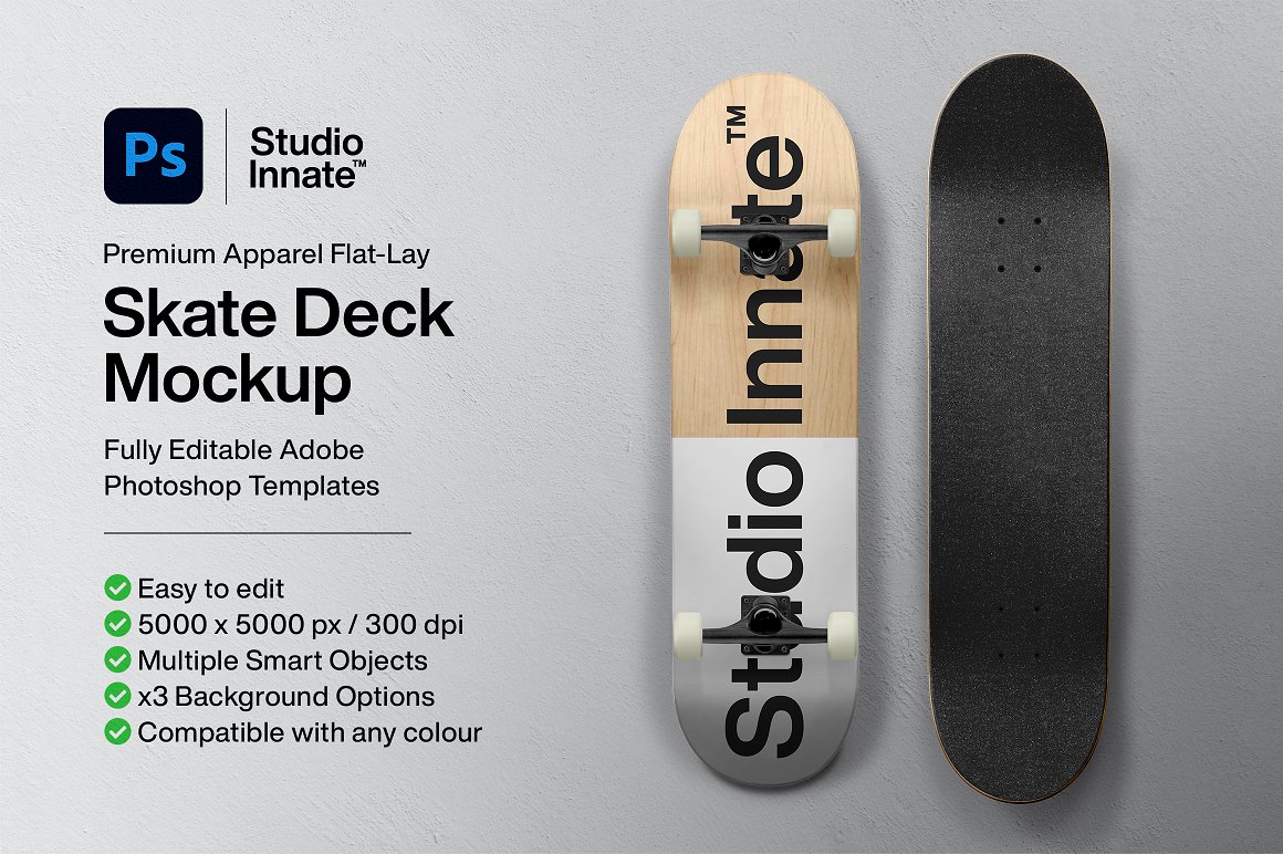 街头潮人滑板运动品牌设计贴图样机模板 Skate Deck