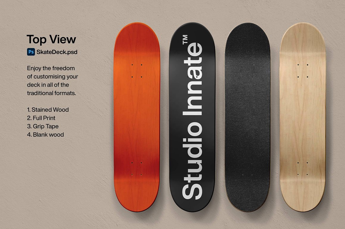 街头潮人滑板运动品牌设计贴图样机模板 Skate Deck