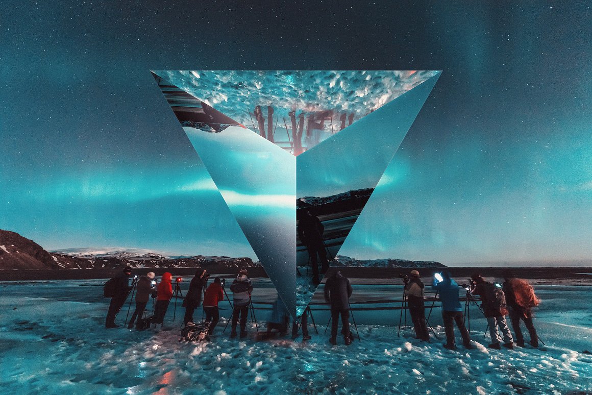 未来派科幻三角金字塔镜面反射图片效果PS模板 Prism L