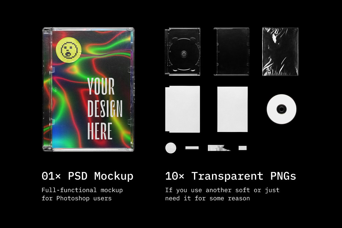 复古老物件潮流音乐电影CD光盘盒封面设计样机PSD模板 Di