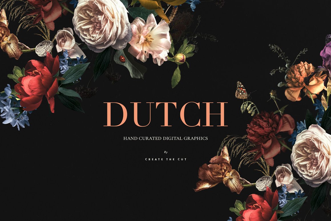 荷兰花卉数字花艺剪贴画素材合辑 Vintage Floral
