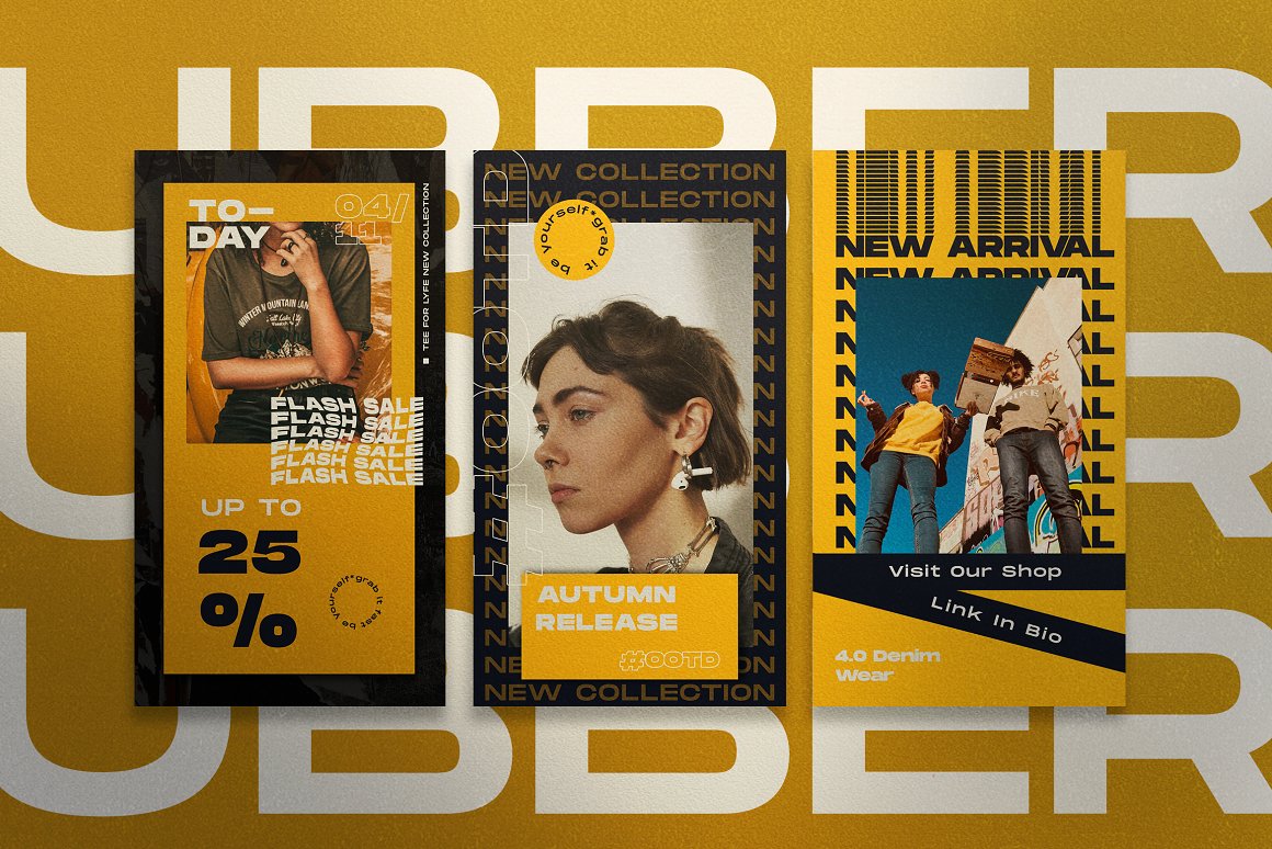 优雅热情的橙色系Ins时尚新媒体营销海报PSD模板 RUBB