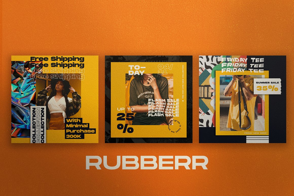优雅热情的橙色系Ins时尚新媒体营销海报PSD模板 RUBB