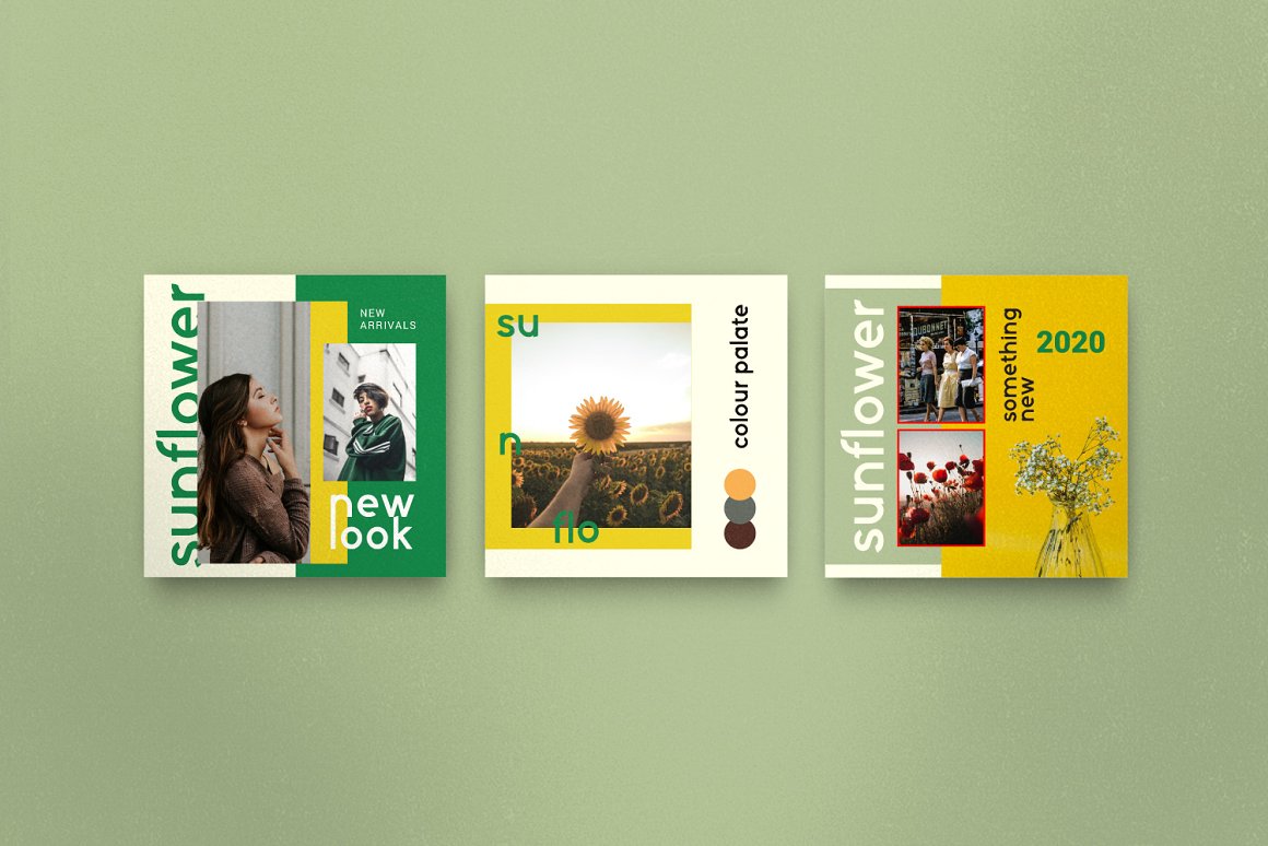 极简主义Ins新媒体品牌营销宣传海报PSD模板 Sunflo