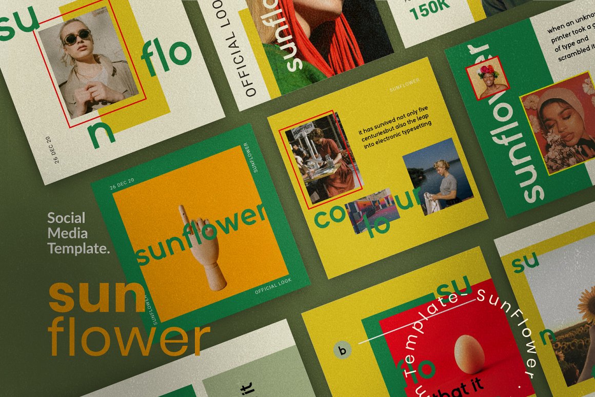 极简主义Ins新媒体品牌营销宣传海报PSD模板 Sunflo