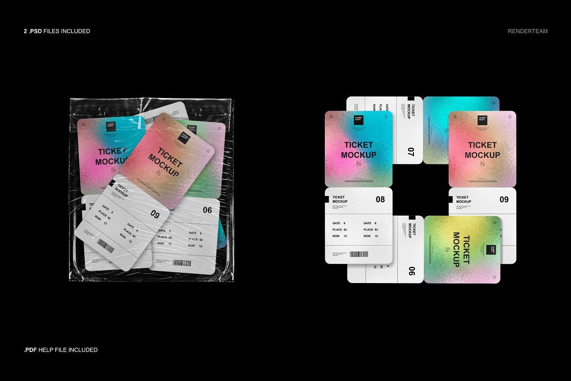 装在透明塑料袋里的登机牌门票设计贴图展示样机模板 Ticke