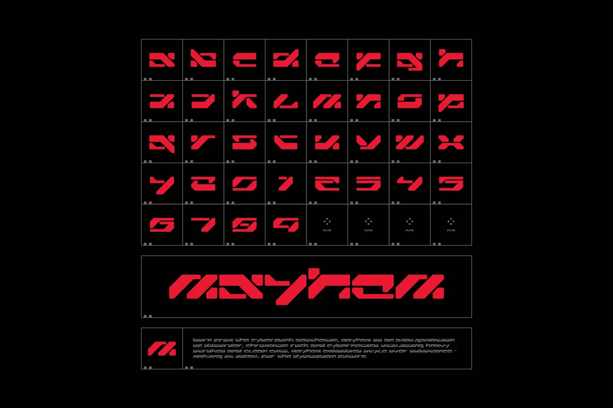 未来派赛博朋克科幻机能风几何图形创意英文装饰字体 Mayhe