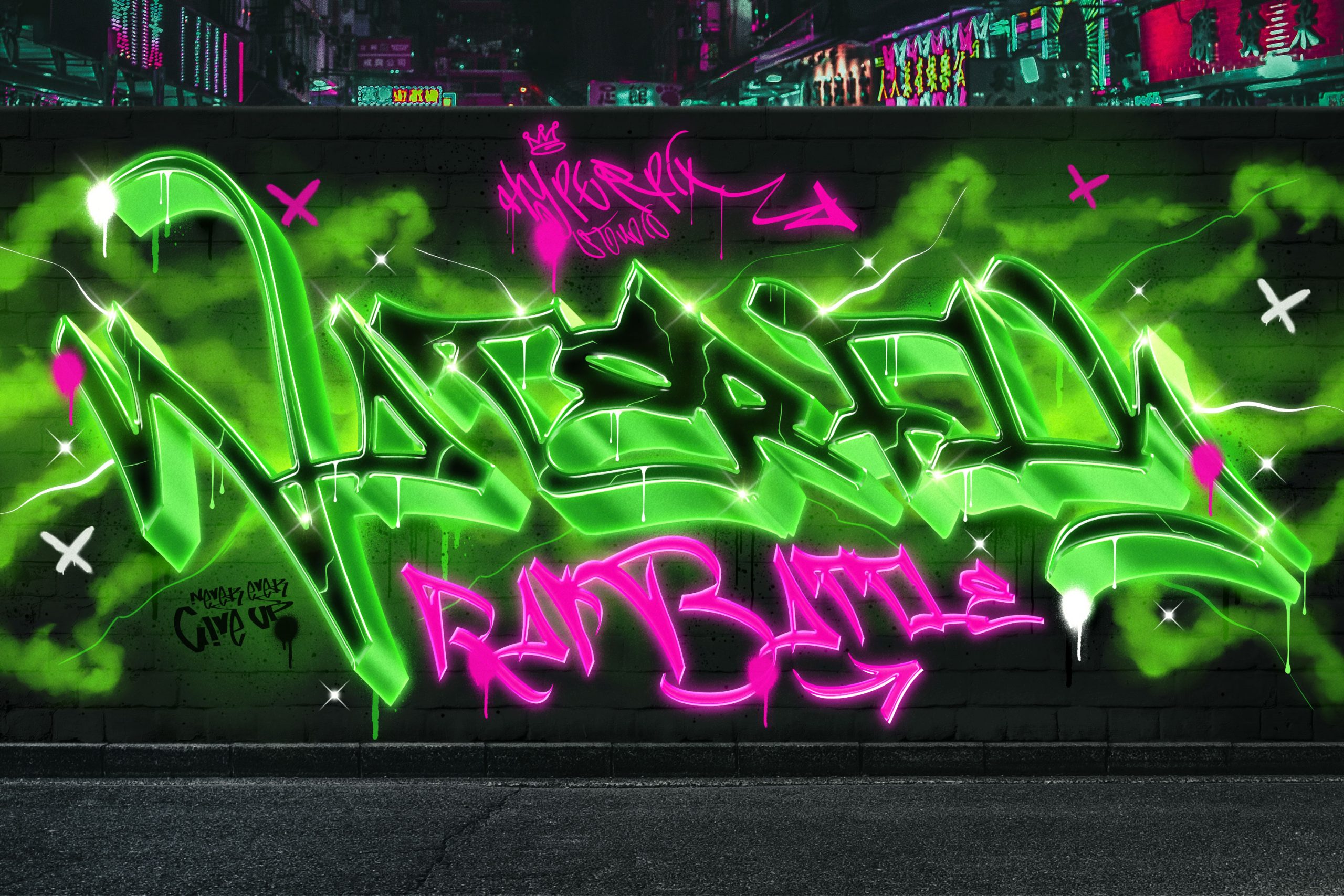 潮流街头荧光绿色涂鸦文字效果PSD模板 Graffiti T
