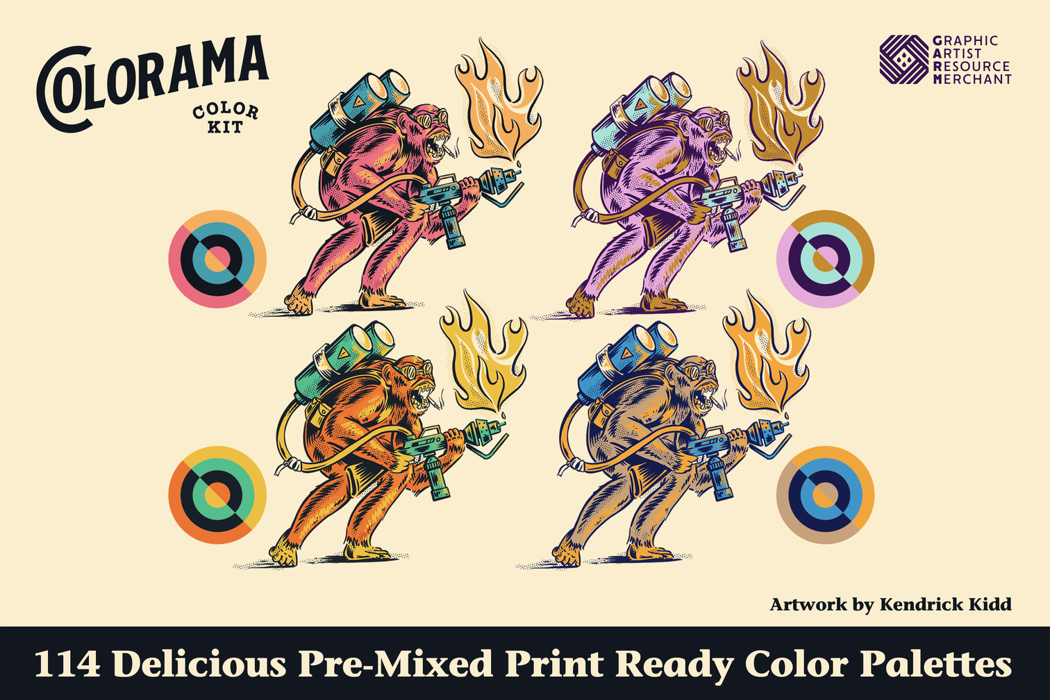 复古彩绘调色板半色调丝网印刷PS工具包 Colorama C