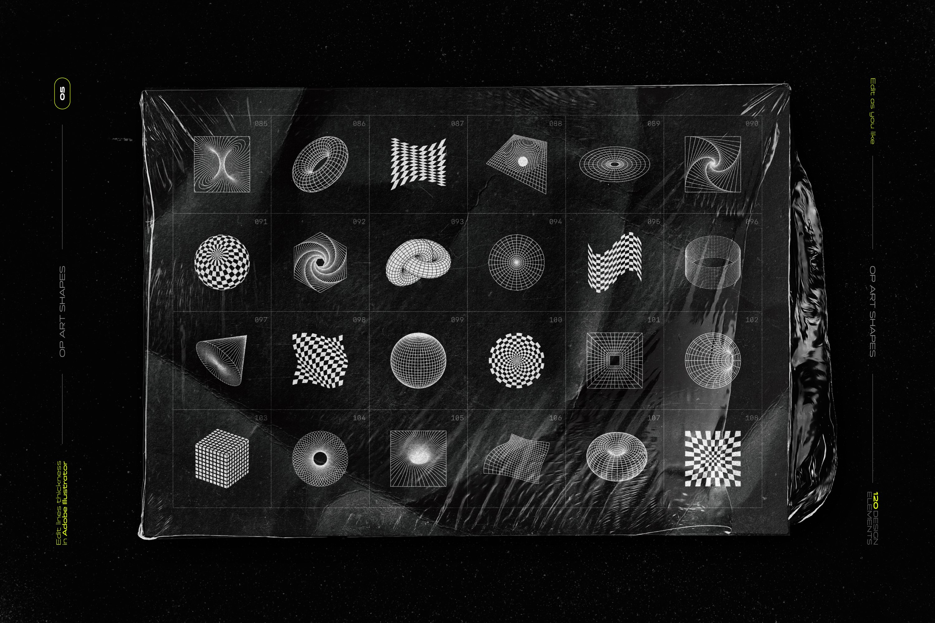 未来派超现实酸性欧普艺术抽象迷幻几何形状设计装饰素材 Abs