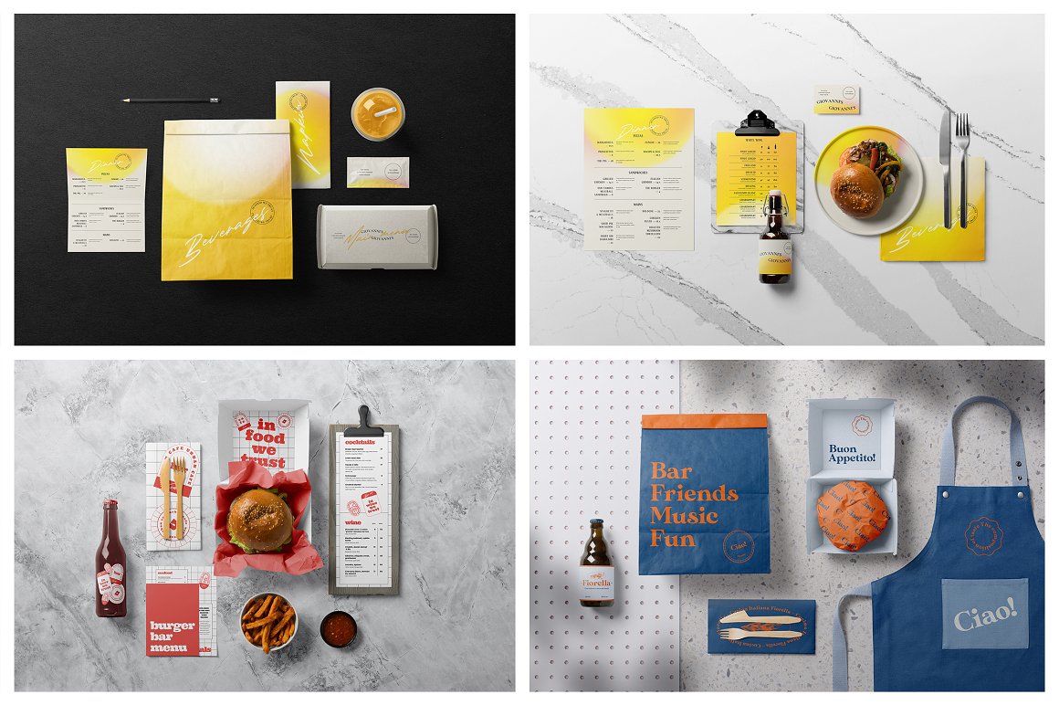 高质量汉堡快餐食品品牌餐饮包装设计提案样机模板 Burger