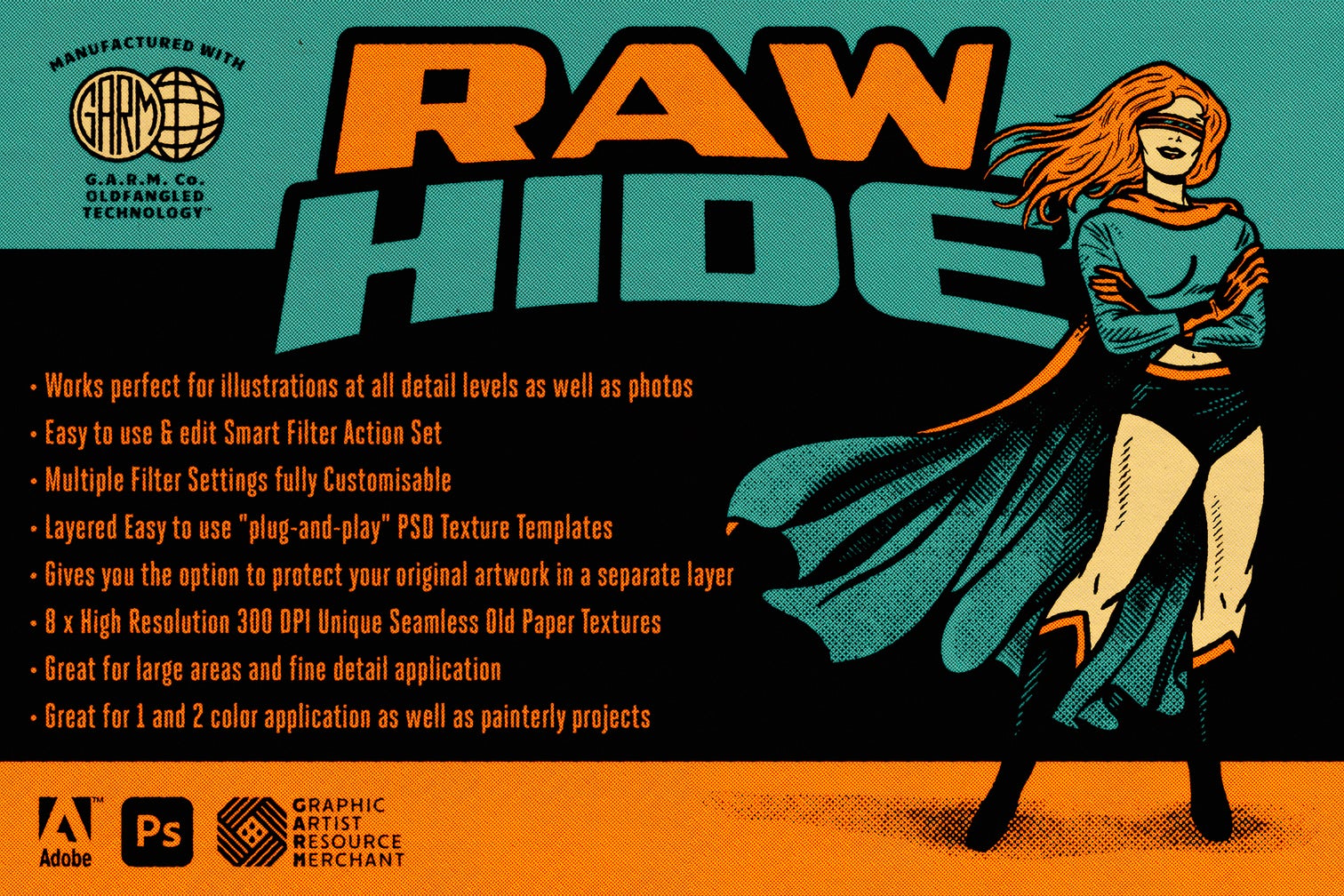 低保真复古漫画书丝网印刷效果纸张纹理PS工具包 Raw Hi