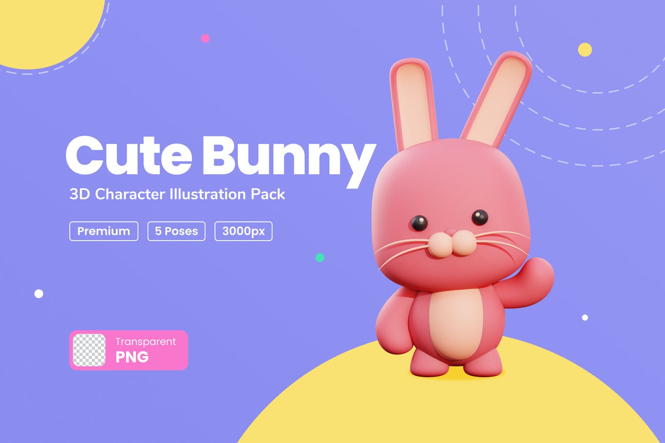 三维可爱兔子卡通形象插画素材 Cute Bunny 3D C