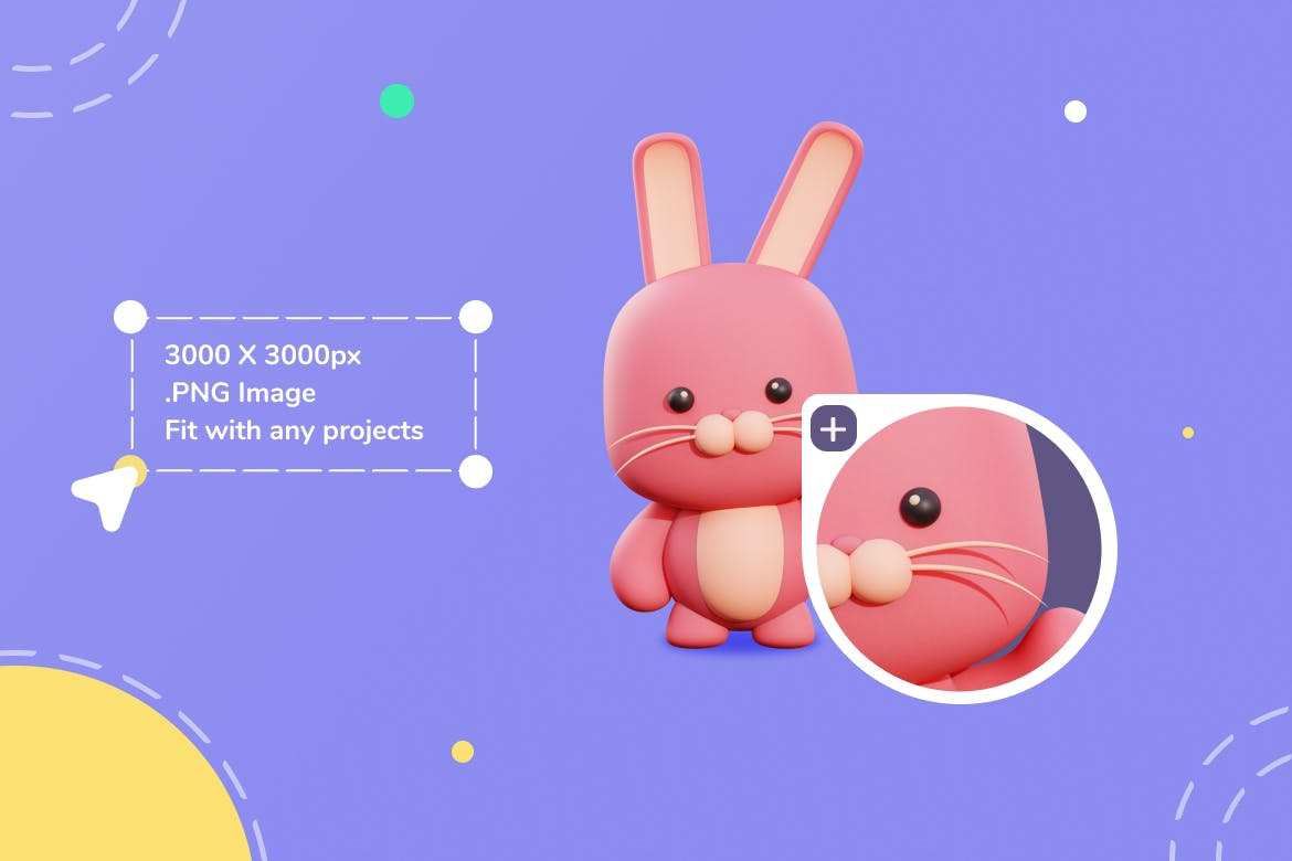 三维可爱兔子卡通形象插画素材 Cute Bunny 3D C