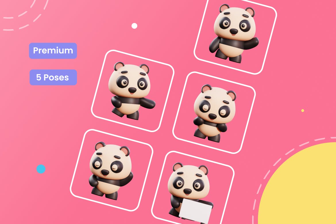 三维可爱熊猫卡通形象插画素材 Panda 3D Charac