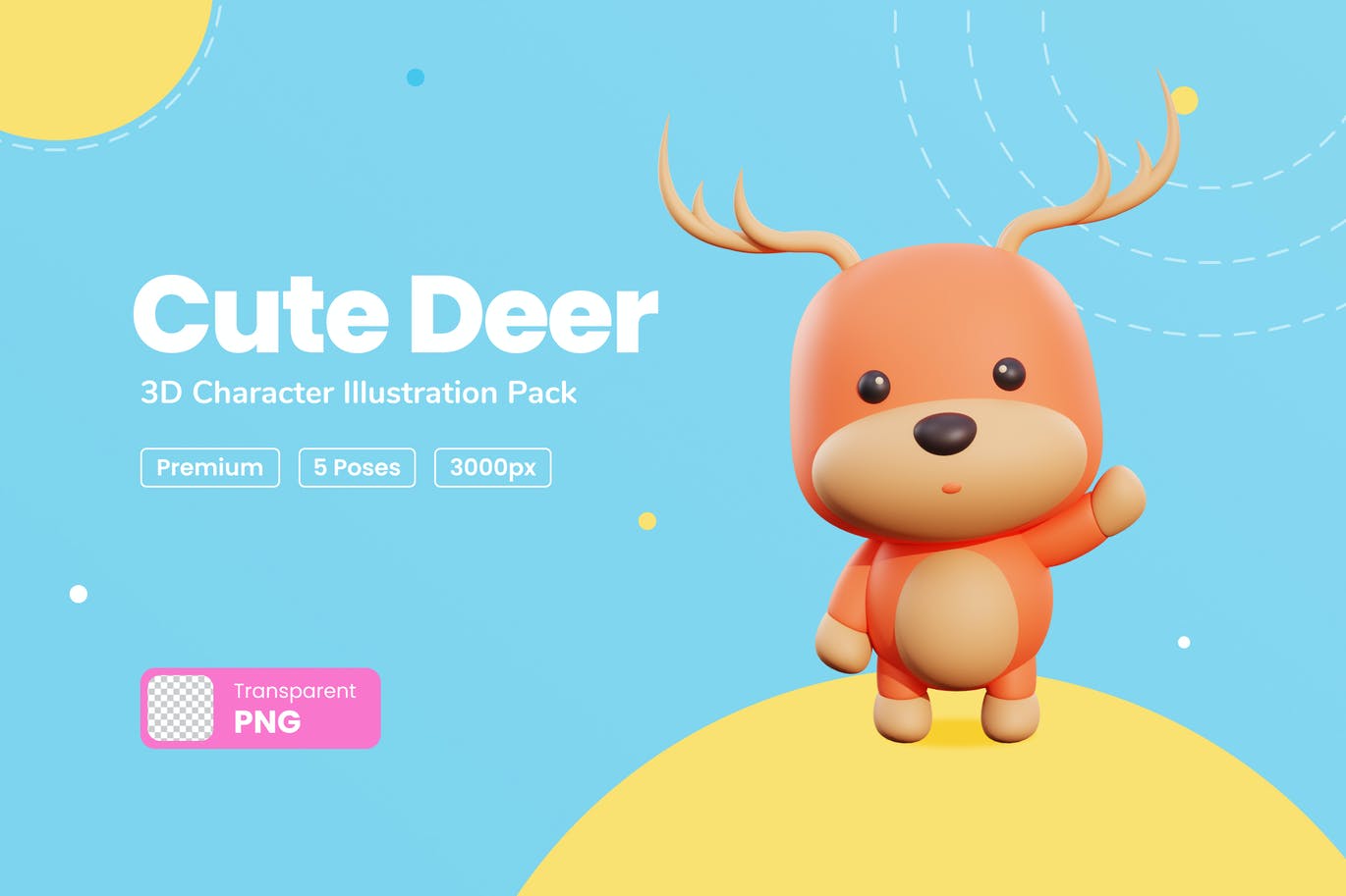 三维可爱小鹿卡通形象插画素材 Cute Deer 3D Ch