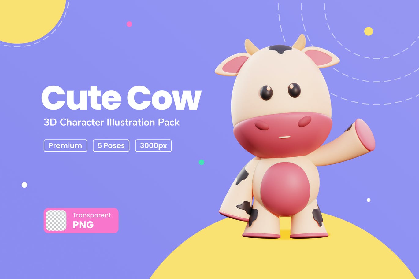 三维可爱奶牛卡通形象插画素材 Cute Cow 3D Cha