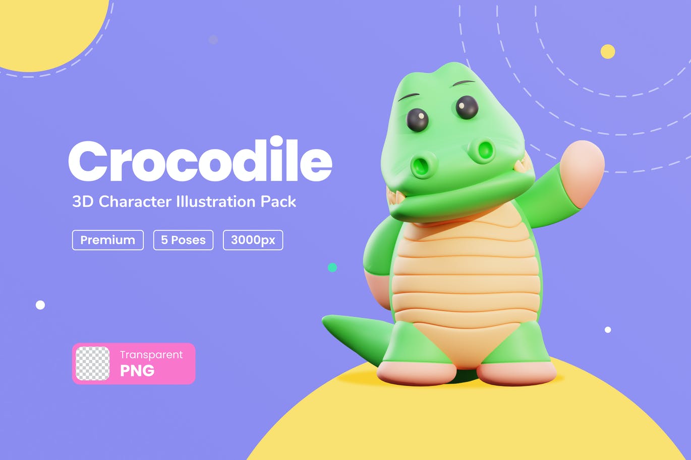 三维可爱鳄鱼卡通形象插画素材 Crocodile 3D Ch