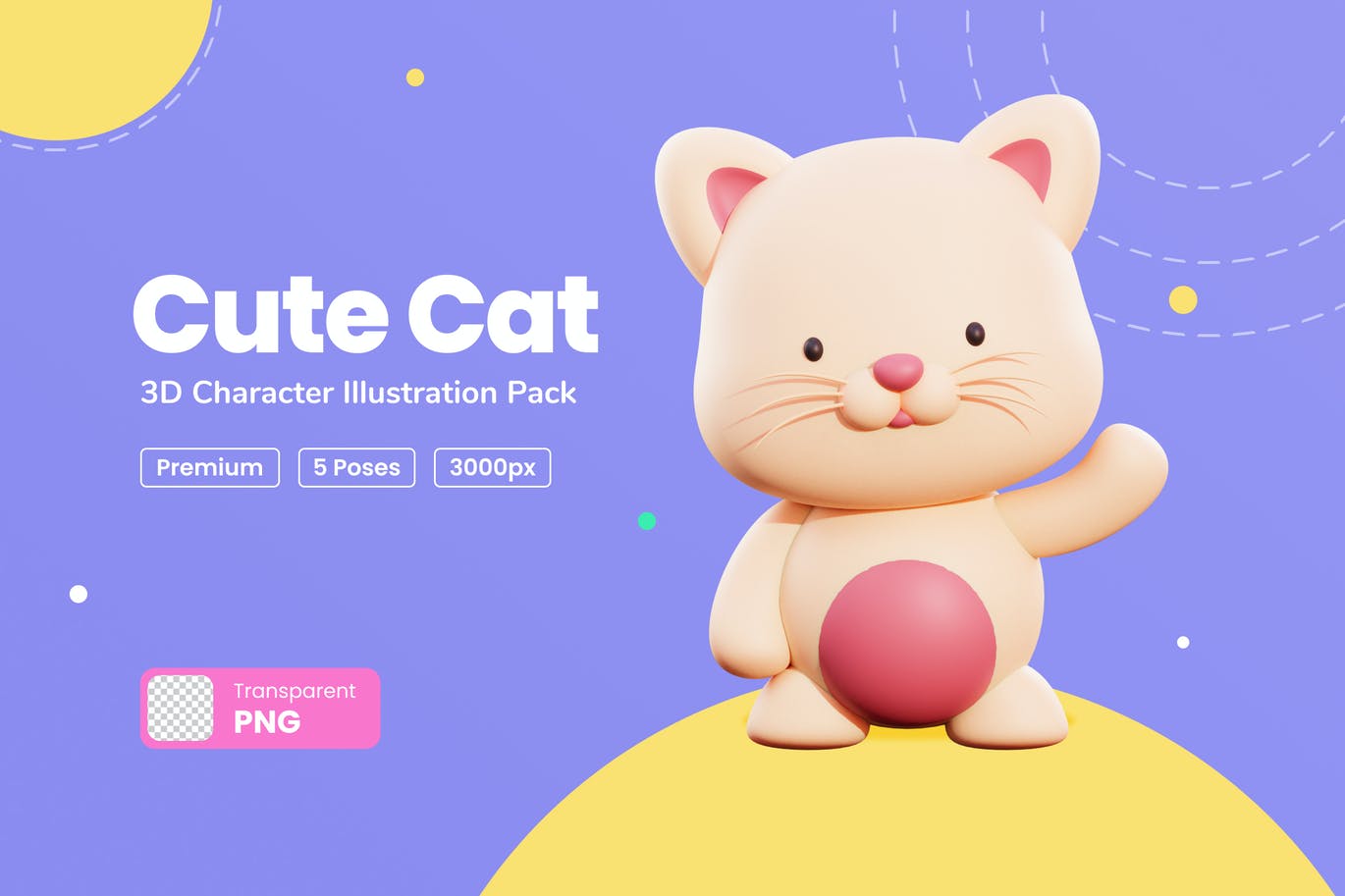 三维可爱小猫卡通形象插画素材 Cute Cat 3D Cha