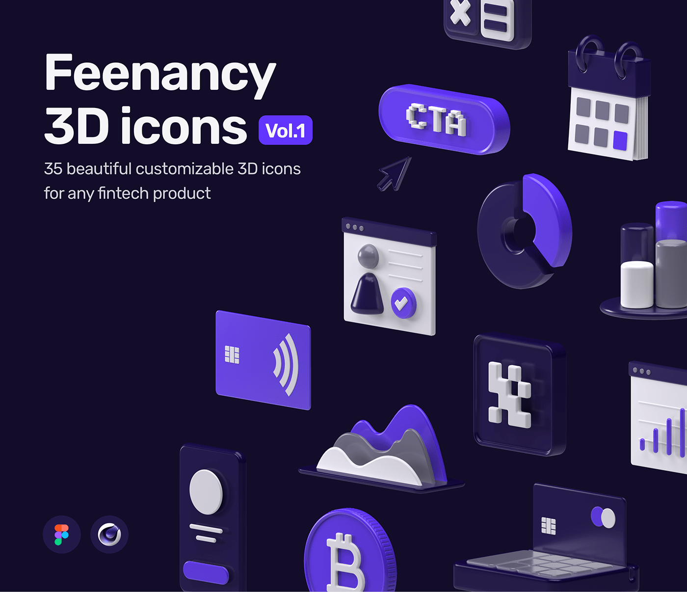 C4D渲染三维金融科技产品图标合辑 Feenancy 3D