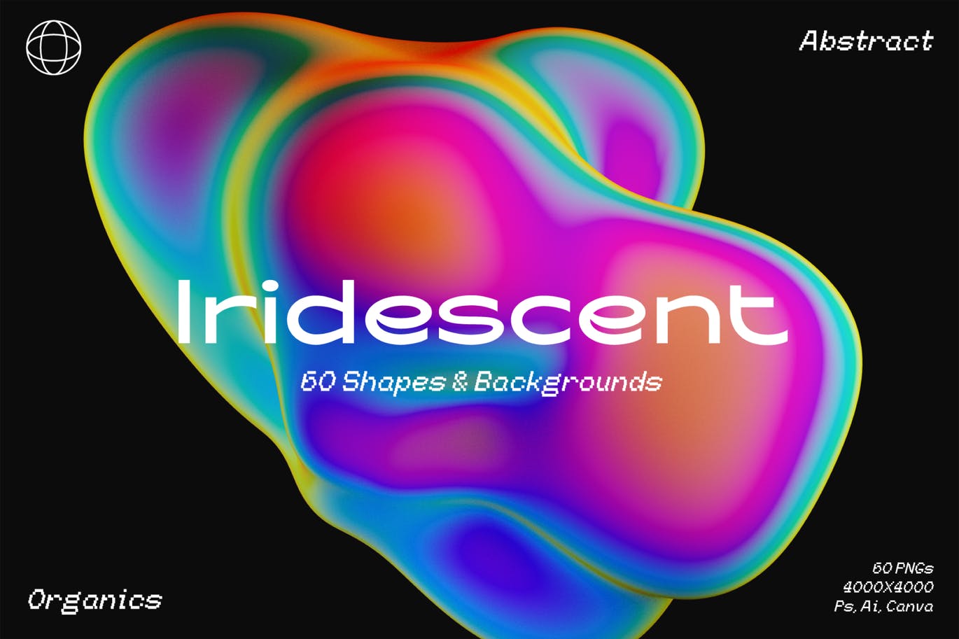 新复古未来派科技迷幻3D抽象液态形状素材合辑 Iridesc