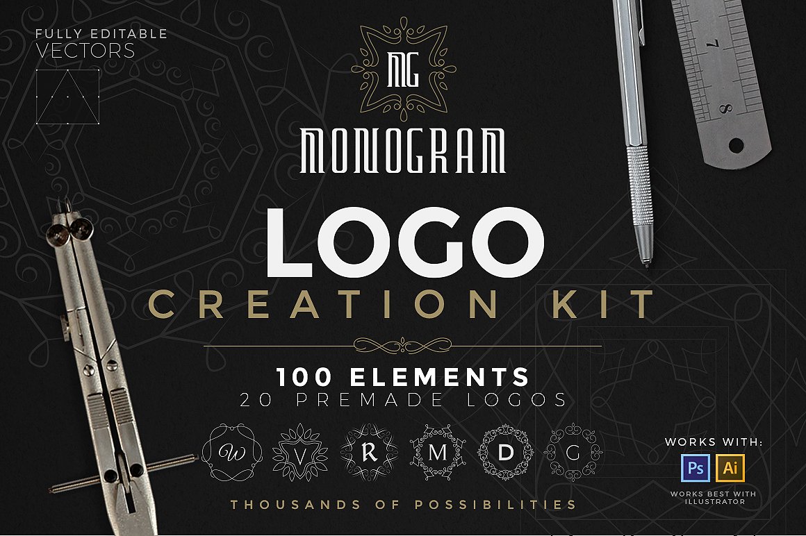 复古经典优雅的品牌字母LOGO徽标设计工具包 Logo Cr