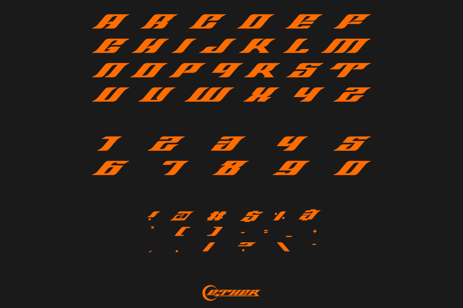 潮流运动机车赛车品牌设计装饰英文字体 ETHER TYPEF
