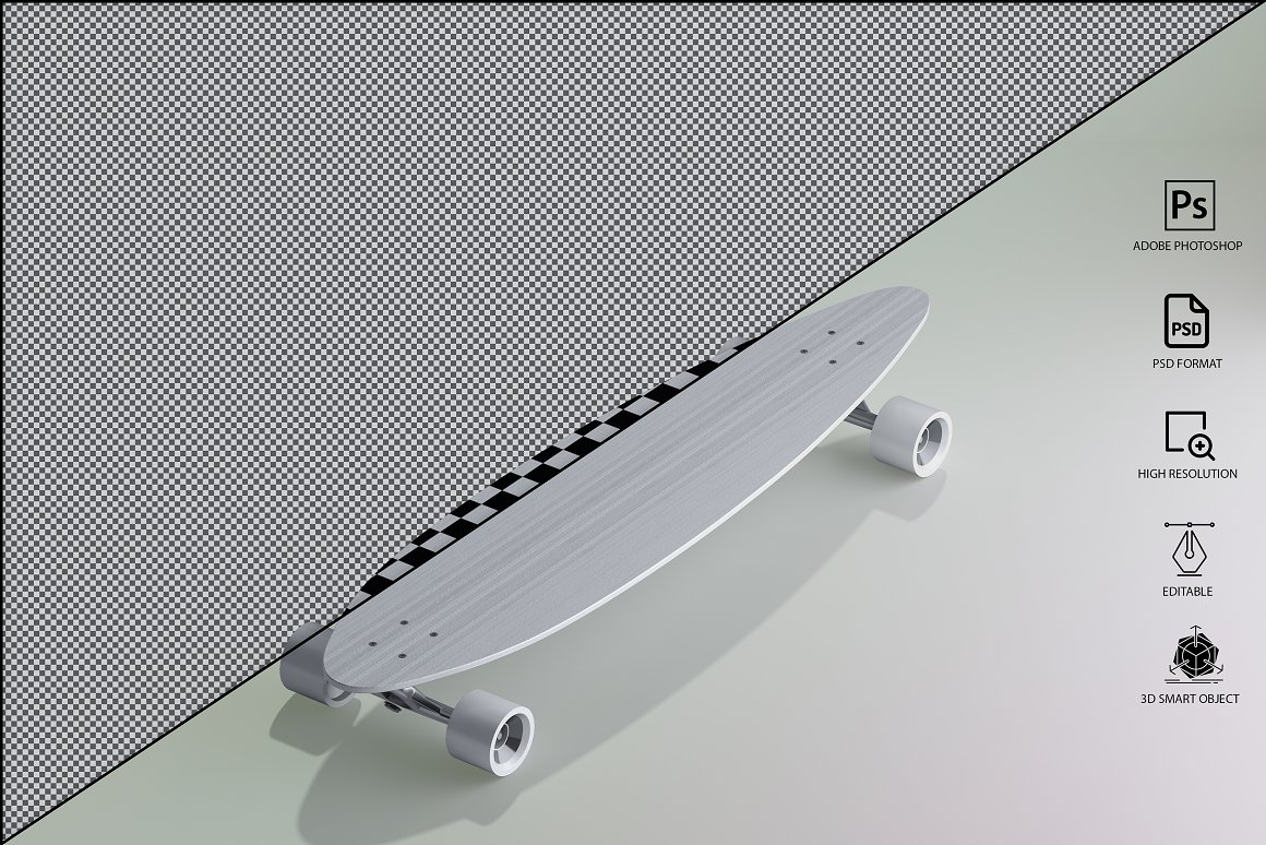 三维渲染街头潮流滑板全视角贴图展示样机PSD模板 Longb
