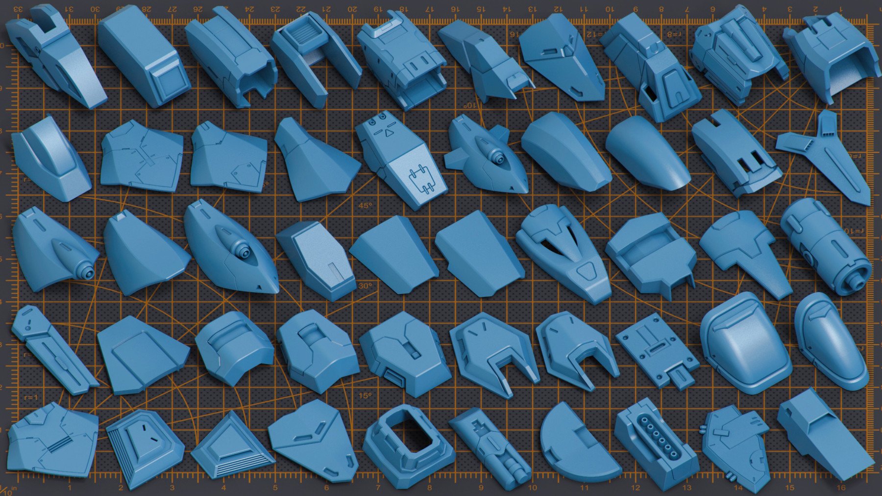 500个未来派赛博朋克科幻机甲飞船机械高达模型配件3D模型