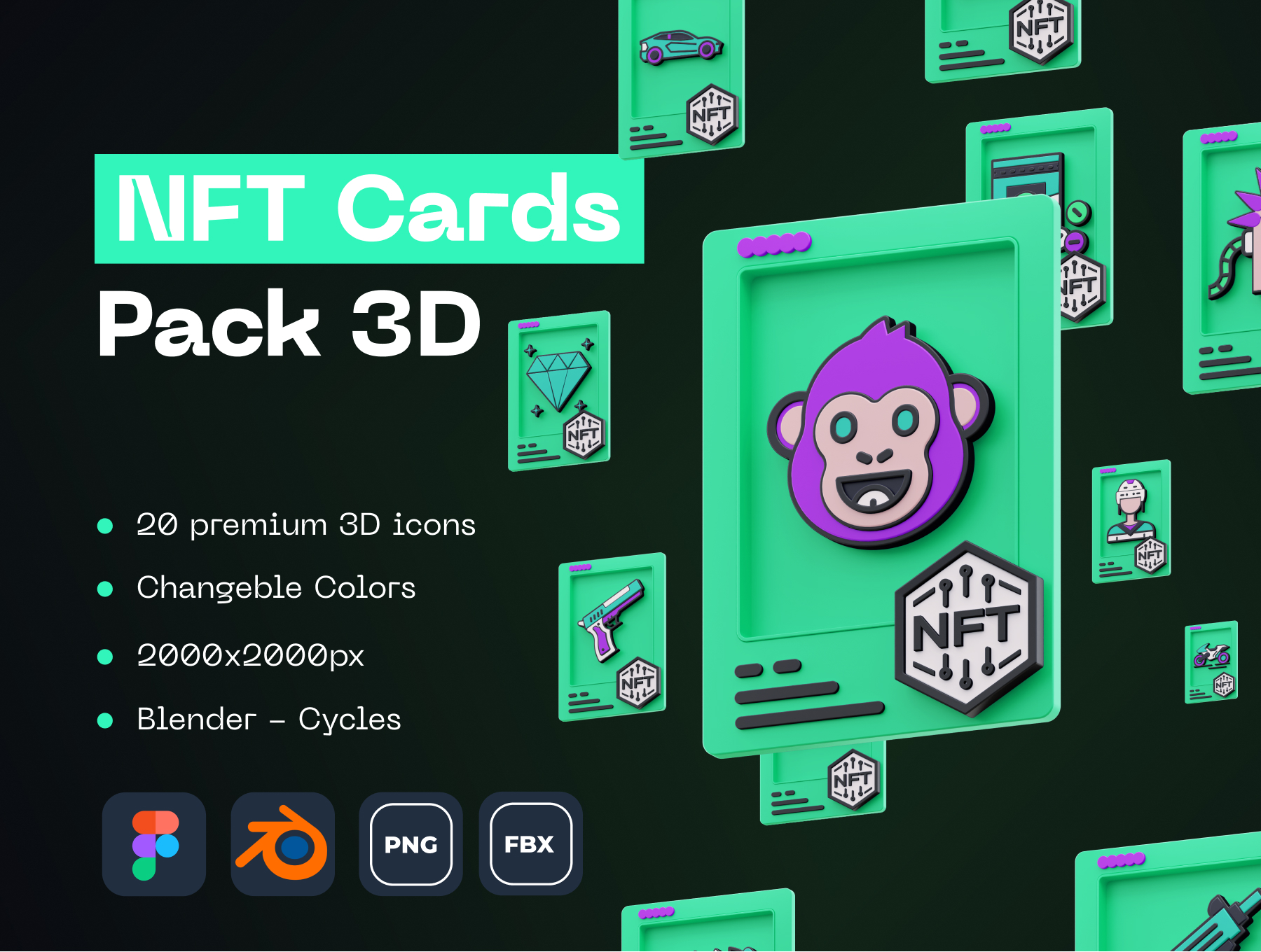 潮流NFT三维渲染头像卡片3D图标合辑 NFT Cards
