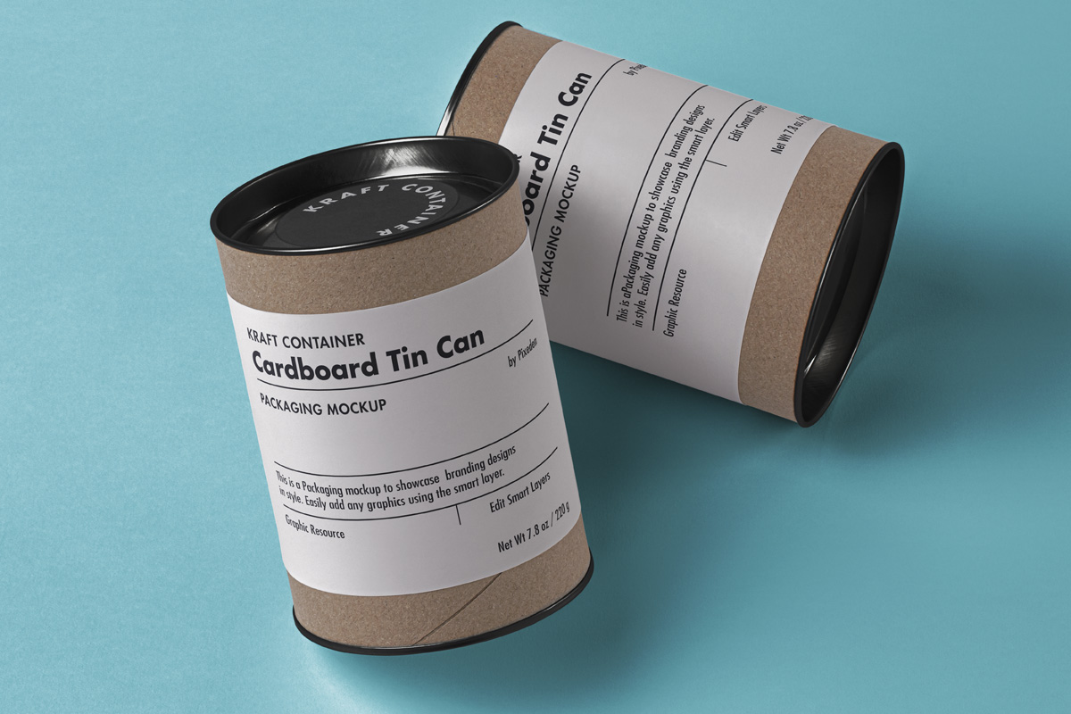 牛皮纸锡罐茶叶罐食品品牌包装设计贴图展示样机模板 Kraft