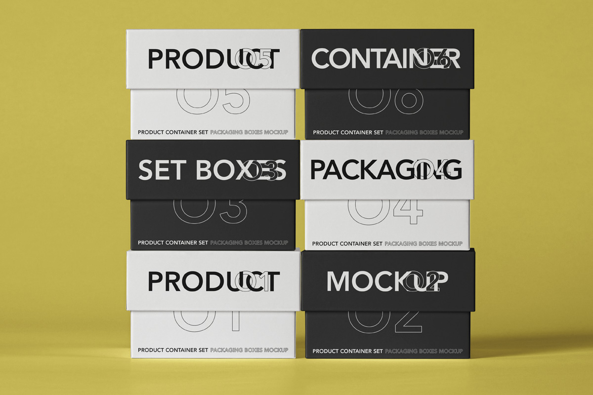 一堆鞋盒礼品盒包装盒产品包装设计展示样机模板 Box Pro