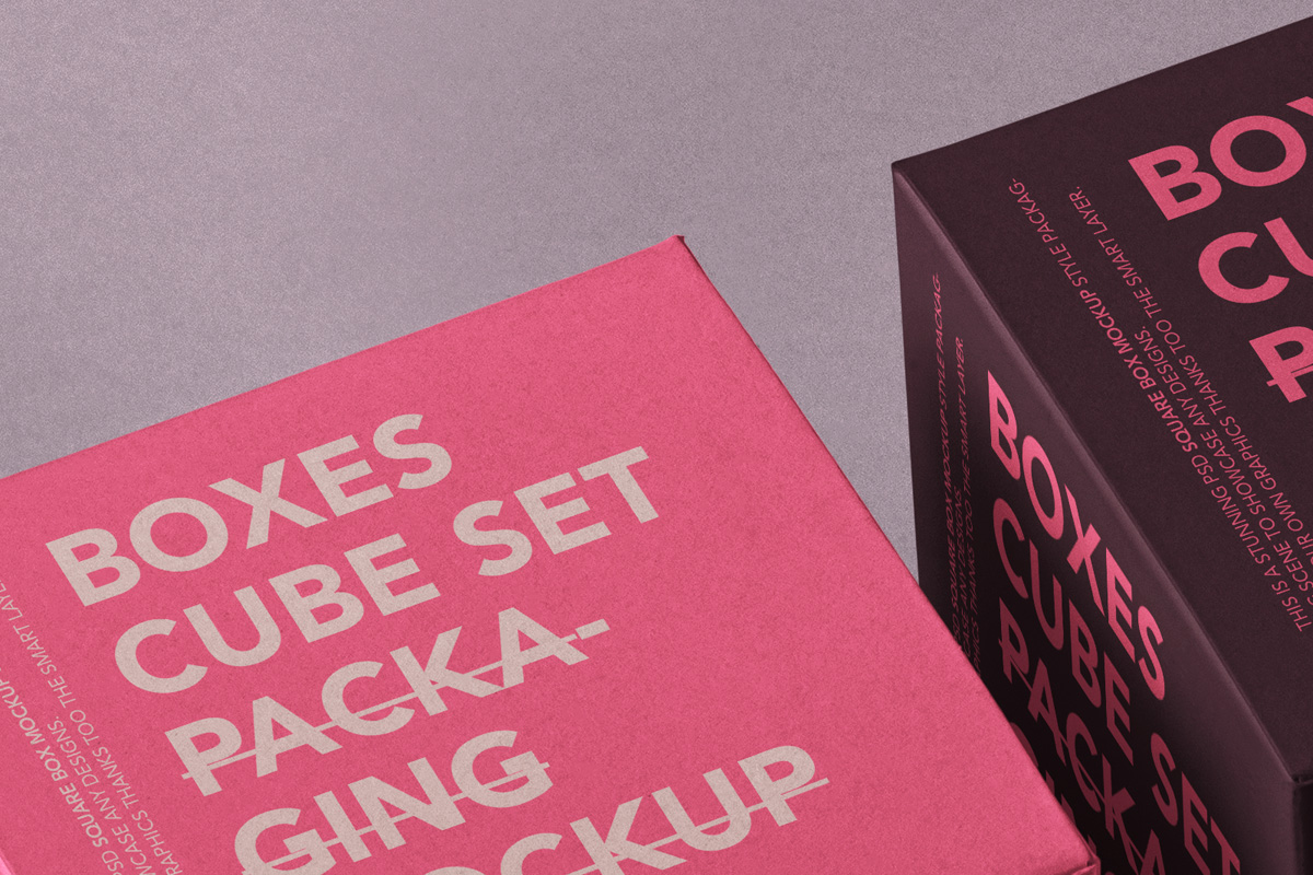 正方形纸盒包装盒设计提案展示样机模板 Boxes Cube
