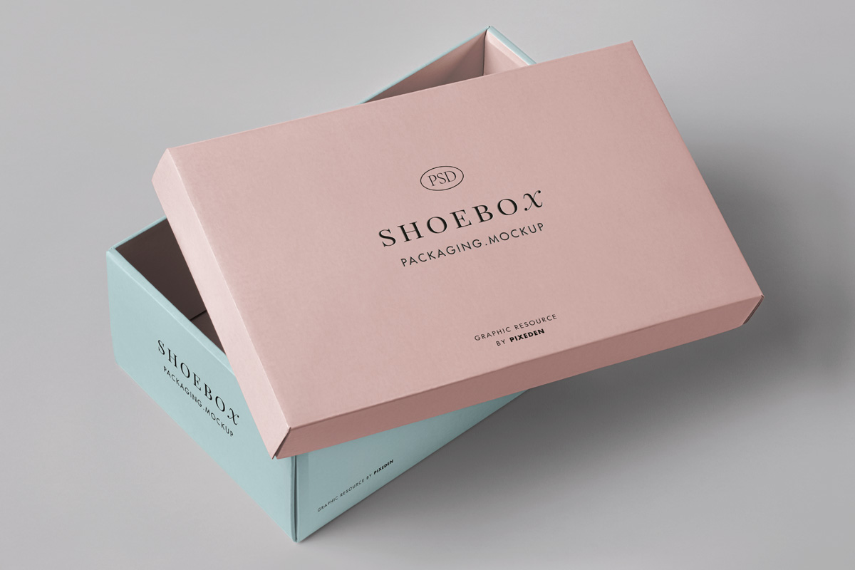 优雅的鞋盒品牌包装设计提案样机模板 Shoe Box Psd