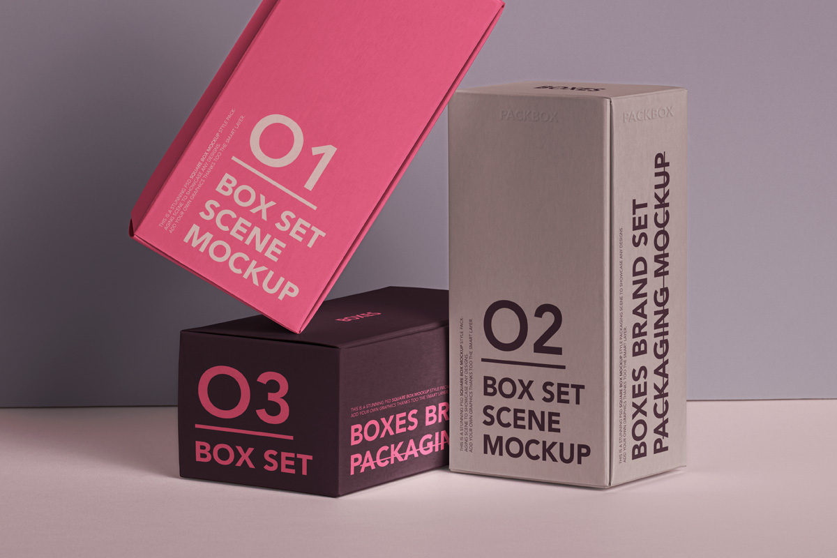 高质量纸盒包装盒品牌设计提案样机PSD模板 Brand Ps