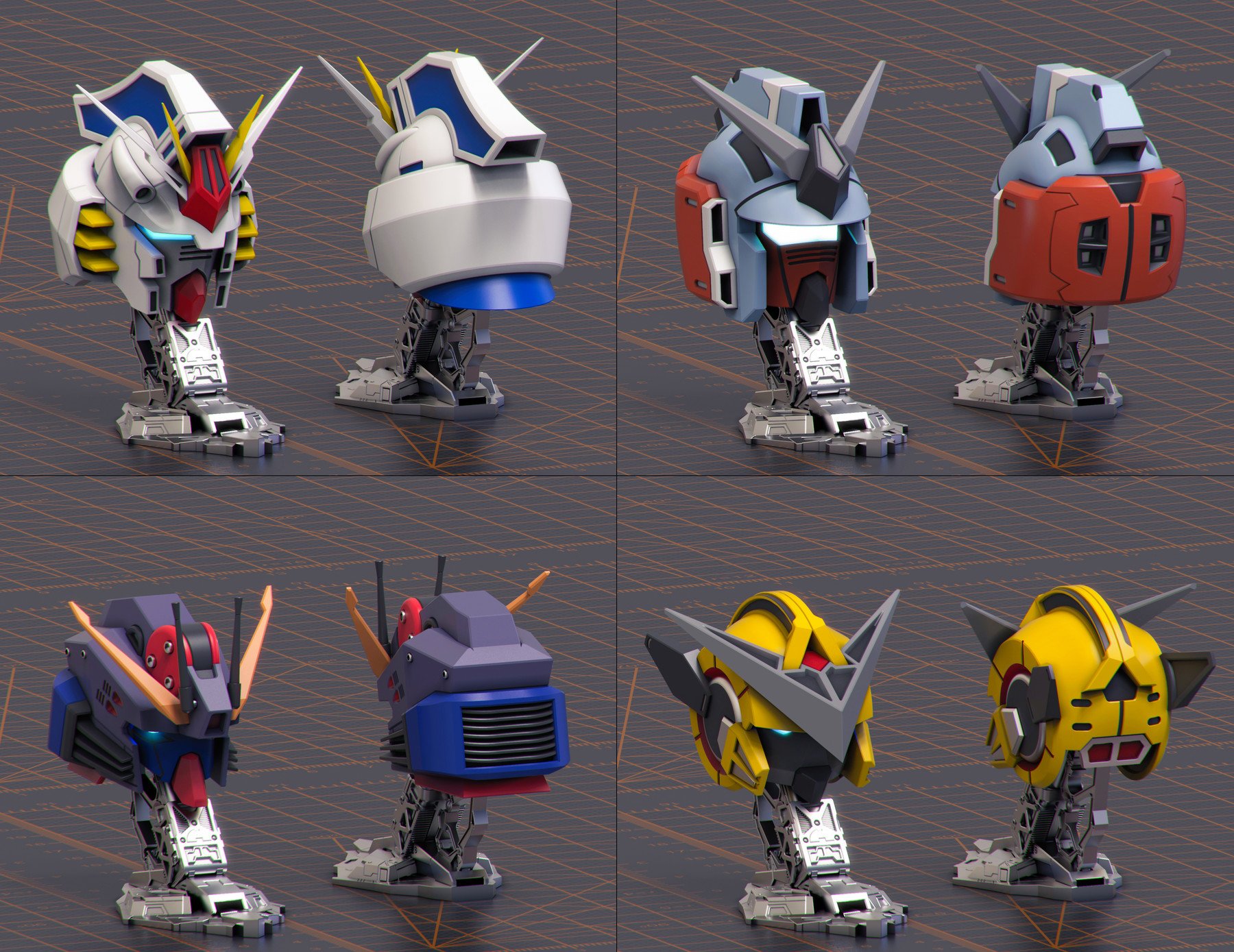 12个日本动漫科幻机甲高达战士机器人头部3D模型 Mech
