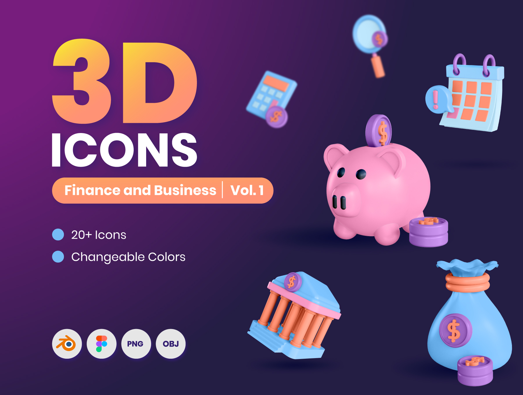 三維Blender渲染金融商業投資理財主題圖標合輯 3D F