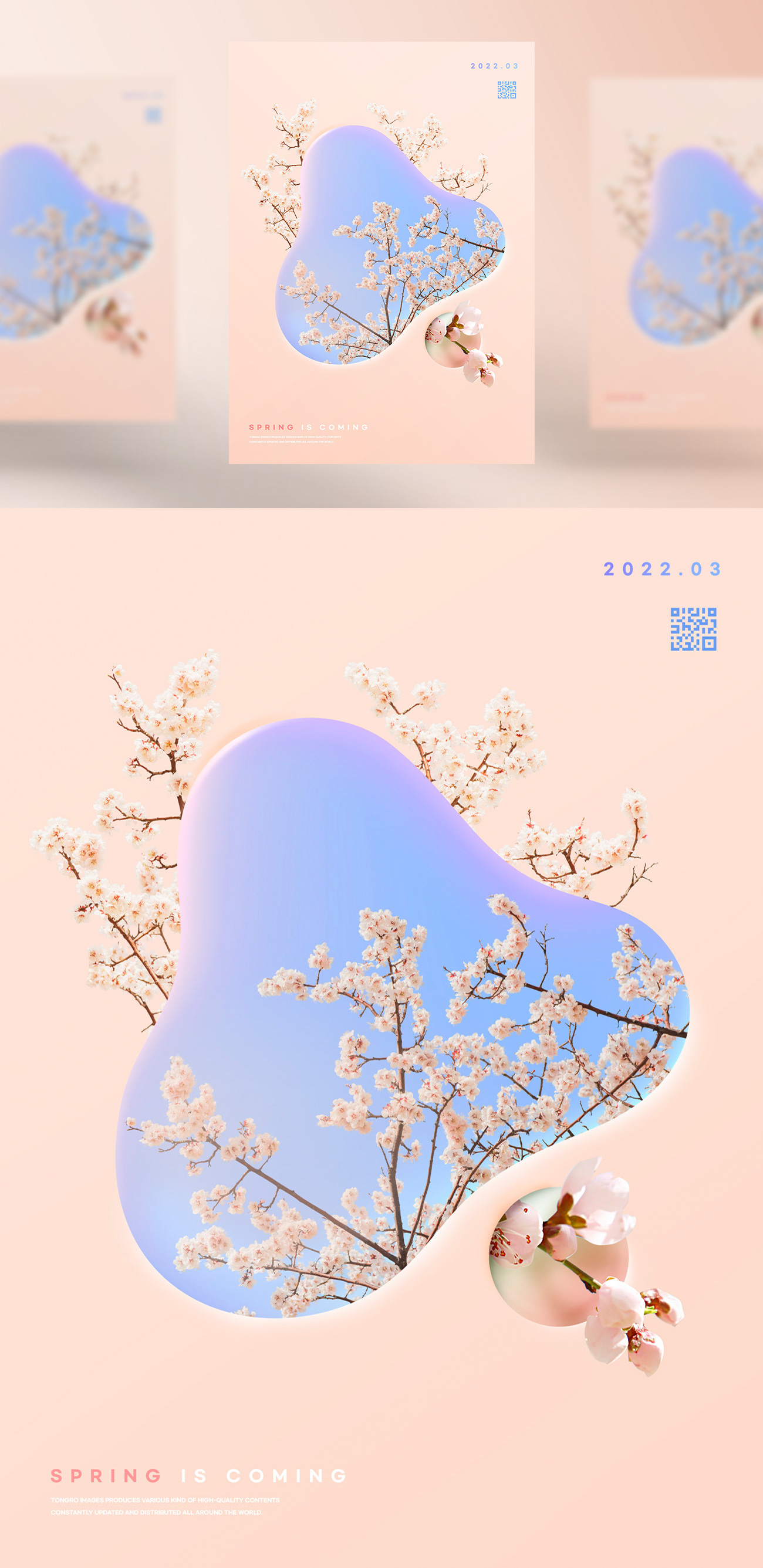 粉色春季春天樱花桃花花卉植物合成海报PSD模板